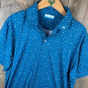 Fore Fathers Mens Beer Print Golf Polo Shirt Teal Blue Large Short Sleeve FF